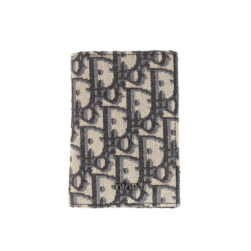Christian Dior Dior Oblique Jacquard Canvas Card Case, Beige x Navy, Men's